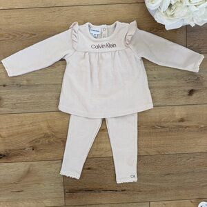 Calvin Klein Baby Waffle Knit Two-Piece Set in Pale Beige - 18m